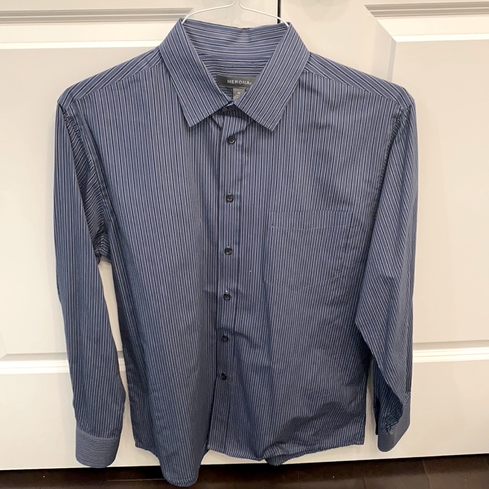 Merona Black & Blue Striped Button-down Size M